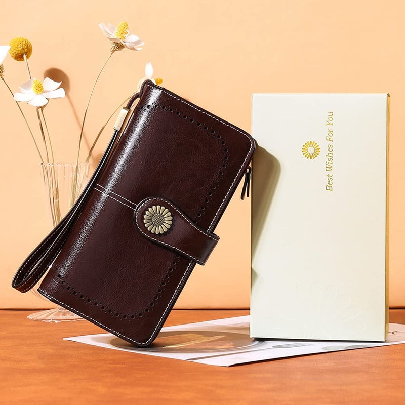 SENDEFN Wallets for Women Leather Credit Card Holder with RFID Blocking Large Capacity Wristlet - Image 4